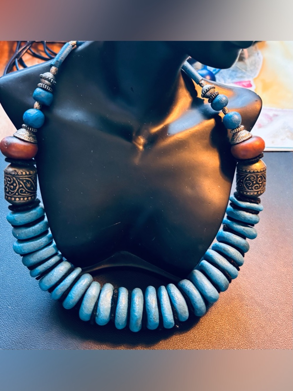 Fabulous Traditional Berber Turquoise Clay Necklace Atlas Mountains, N. Africa